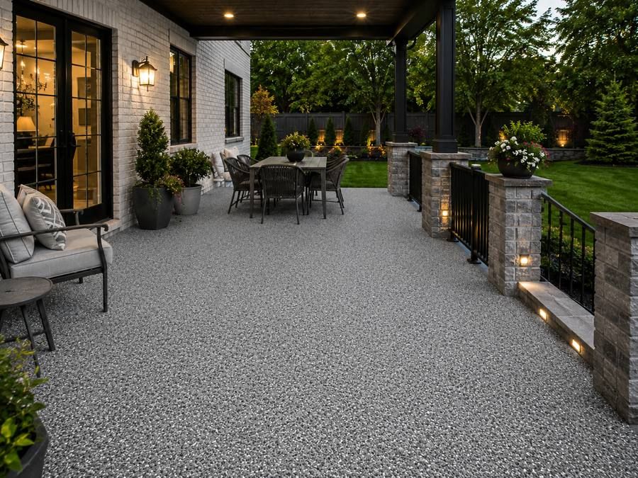 Coated covered patio with outdoor seating